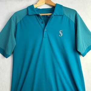 Vintage Seattle Mariners Shirt Mens Size Medium Short sleeve Teal Baseball Polo